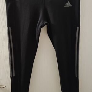 Women's adidas Black Leggings with Grey Stripes